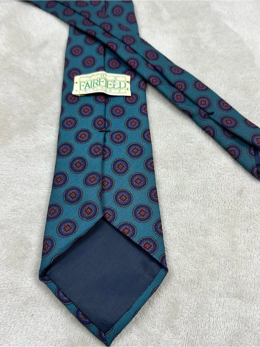 Vintage The Fairfield Store Wool Tie Teal Medallion Made in Italy Mens Necktie